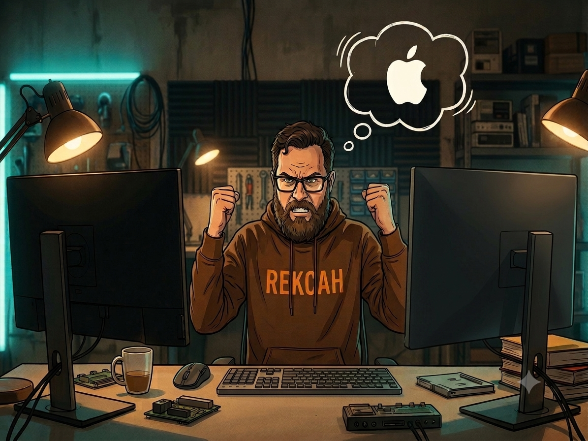 Fists clenched at the desk, thinking about Apple